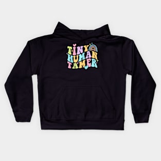 Tiny Human Tamer Groovy Kindergarten Preschool Teacher Kids Hoodie